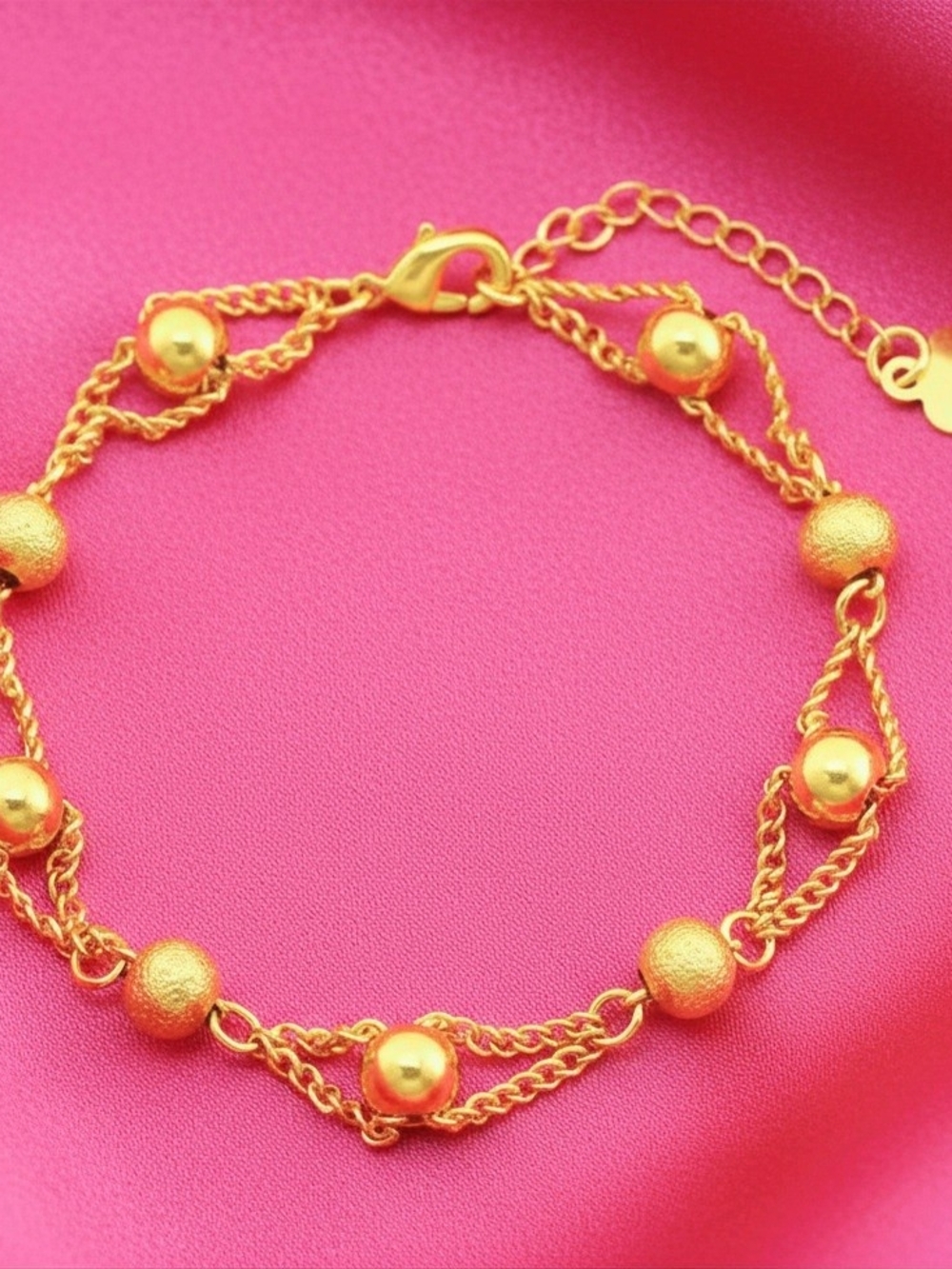 18K Gold-plated Beaded Chain Bracelet -‎ Women Jewelry - NEW